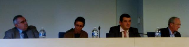 De g à d : Jean-Marie Attard, négociateur social de l'Umih, Zina Korichi-Chassin, Jean-Christophe Carcenac et Hervé Bécam.