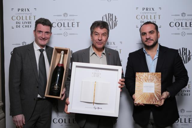 Olivier Charriaud, président du jury et directeur général des Champagnes Collet, Régis Marcon et Xavier Demaison, parrain de cette deuxième édition.