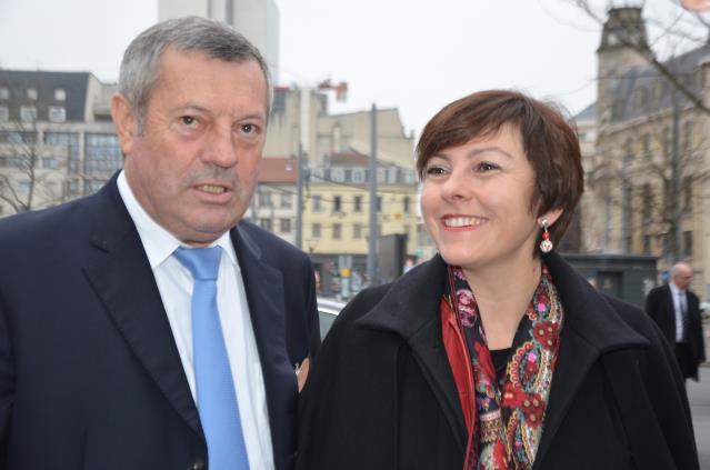 Carole Delga à son arrivée au congrès de l'Umih, ici aux côtés de Roland Héguy.