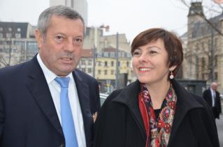 Carole Delga à son arrivée au congrès de l'Umih, ici aux côtés de Roland Héguy.