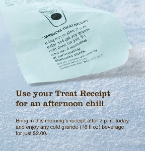 'Les treat receipts' (bons promotionnels) sont remis en place par Starbucks pour attirer la clientèle.