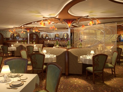 La salle du Remy, restaurant inspiré du film Ratatouille, sur le Disney Dream. La carte a été réalisée par le chef 3 étoiles Michelin Arnaud Lallement. La salle du Remy, restaurant inspiré du film Ratatouille, sur le Disney Dream. La carte a été réalisée par le chef 3 étoiles Michelin Arnaud Lallement.