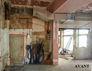 La salle de restaurant pendant les travaux.