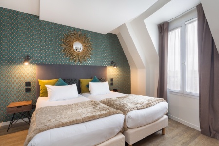 Une chambre du Best Western Hôtel Ohm, Paris XVIe, décorée en collaboration avec l'enseigne Maisons du Monde.
