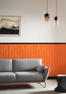 Les panneaux acoustiques muraux SlimWall s'inspirent des moulures et autres parements. Ils se déclinent en une quinzaine de couleurs.