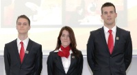 Les trois jeunes français du pôle alimentation : Alexis Bouillet, pâtisserie-confiserie, Déborah Teinturier, service en salle, et Maxence Barbot, cuisine.