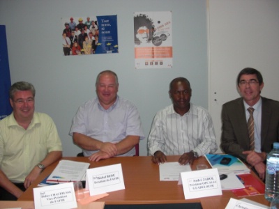 De g à d : Didier Chastrusse, vice président du Fafih, Michel Bédu président du Fafih, André Jabol président de l'Opcalia Guadeloupse et Michel Geiser, dg du Fafih. De g à d : Didier Chastrusse, vice président du Fafih, Michel Bédu président du Fafih, André Jabol président de l'Opcalia Guadeloupse et Michel Geiser, dg du Fafih.