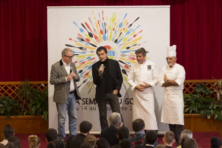 Jean-Luc Petitrenaud, Yannick Alléno, Michel Roth et Gérard Cagna au lancement des festivités. Jean-Luc Petitrenaud, Yannick Alléno, Michel Roth et Gérard Cagna au lancement des festivités.