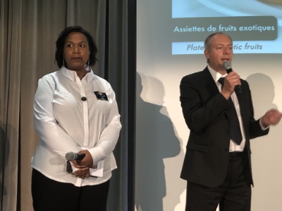 Béatrice Fabignon Cheffe spécialisée en gastronomie Créole en France et à l'International, fondatrice du concours, Stéphane Guénaud Argentier au Palais de l'Élysée, coordinateur du concours Trophy Table Art,