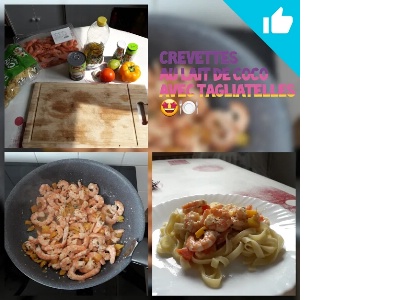 padlet 'je m'excerve à la maison : recette crevettes au lait de coco avec tagliatelles