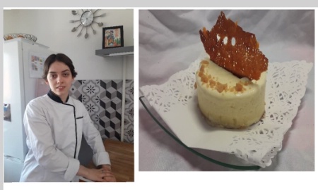 la gagnante en catégorie cuisine : Emmy Huleu 1ère bac pro cuisine : parfait glacé miel-orange dentelle au caramel
