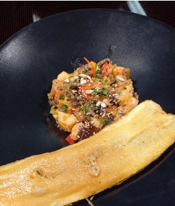 Caponata et courgette en tempura