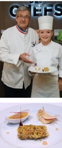Lola Momcilovic, sa recette : «Foie Gras poêlé sur marmelade de coing, crème brulée Foie Gras, parfait de Foie Gras au bourru, chips de pomme, gelée et pomme d'amour»