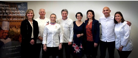 Les partenaires : (Kristine Renaut, Jean-François Girardin, Virginie Basselot, Michel Roth, Rosalie Bojoly, Nadia Maazouzi, Angelo Musa, Charlène Richt lors du lancement au cfa médéric le 29 mars 2022)