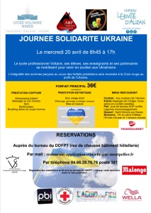 Une journée pour l'Ukraine le mercredi 20 avril de 8h45 à 17h. Une journée pour l'Ukraine le mercredi 20 avril de 8h45 à 17h.