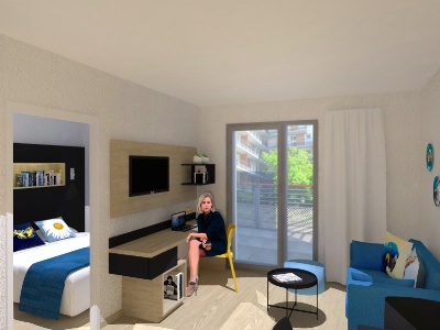 Un intérieur coloré et fonctionnel agrémenté, pour 80 % des hébergements, de balcons voire de terrasses/ Un intérieur coloré et fonctionnel agrémenté, pour 80 % des hébergements, de balcons voire de terrasses/