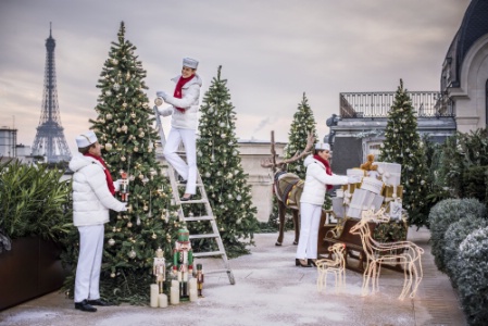 Les sapins ont la cote au Peninsula parisien (XVIe), jusque sur la terrasse de la Suite Katara. Les sapins ont la cote au Peninsula parisien (XVIe), jusque sur la terrasse de la Suite Katara.