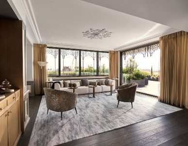 Le salon de la suite Belle étoile, un penthouse de 620 m2 au dernier étage du Meurice. Le salon de la suite Belle étoile, un penthouse de 620 m2 au dernier étage du Meurice.