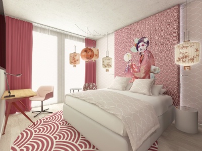 Une chambre à la décoration japonisante. Une chambre à la décoration japonisante.