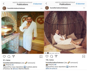 L'Hostellerie des Châteaux fait d'une pierre deux coups en proposant sur Instagram un jeu concours photos avec des photos de leurs clients. L'Hostellerie des Châteaux fait d'une pierre deux coups en proposant sur Instagram un jeu concours photos avec des photos de leurs clients.