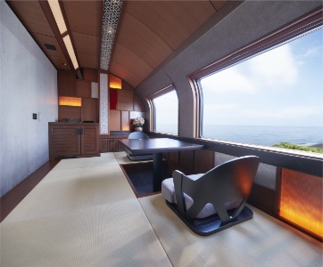 Salon avec vue panoramique, pour ne rien manquer des paysages japonais traversés.