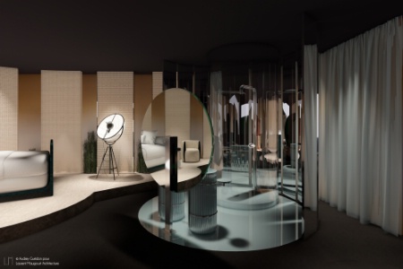 Dans la salle de bains, Laurent Maugoust accorde une place de choix à la coiffeuse.