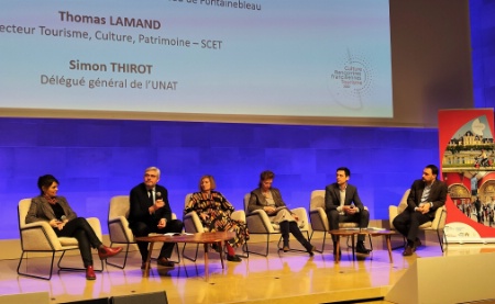 De gauche à droite : Cécile Debray (musée Picasso), Christophe Decloux (CRT Paris-Île-de-France), Catherine Grenier (fondation Giacometti), Marie-Christine Labourdette (château de Fontainebleau), Thomas Lamand (SCET) et Simond Thirot (Union du tourisme de plein air). De gauche à droite : Cécile Debray (musée Picasso), Christophe Decloux (CRT Paris-Île-de-France), Catherine Grenier (fondation Giacometti), Marie-Christine Labourdette (château de Fontainebleau), Thomas Lamand (SCET) et Simond Thirot (Union du tourisme de plein air).
