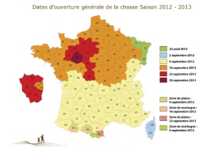 Carte de France des dates d'ouverture de la chasse