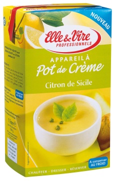 Comme les autres appareils à pot de crème Elle & Vire Professionnels, le Citron de Sicile est conditionné en brique pratique de 1 litre