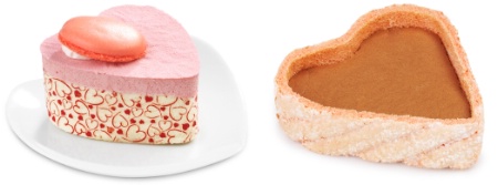 Le Cœur individuel framboise et le prêt à garnir Joconde décor chocolat. Le Cœur individuel framboise et le prêt à garnir Joconde décor chocolat.