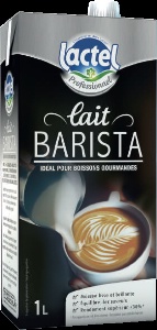 Le lait Barista est disponible en brique d'1 L avec bouchon, conservation longue.