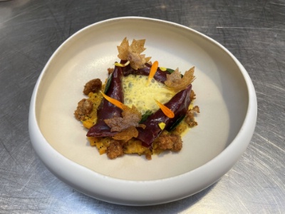 Berlingots de grison au parfum de sous-bois, risotto de butternut, est la recette de Clément Mengardon, catégorie 'professionnels'. Il monte sur la première marche du podium.