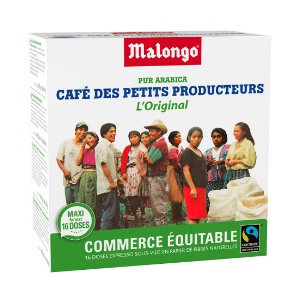 Le café des petits producteurs Malongo, celui par lequel tout a commencé, avec le logo Fair Trade Max Havelaar