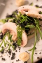 Champignons crus et cuits, cresson