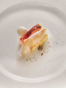 Rouget, lard de colonnata, amanite des césars. Rouget, lard de colonnata, amanite des césars.