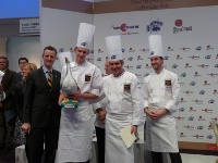 De gauche à droite, Pascal Schneider (Rougié), Yannick Gallet, Michel Roth, président de la Bocuse d'or Winner's Academy et Philippe Mille.
