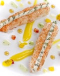 langoustines royales en Bellevue, agrumes, mousse de fenouil sauvage et fenouil bronze, pulpe crémeuse de citron 'Meyer'.
