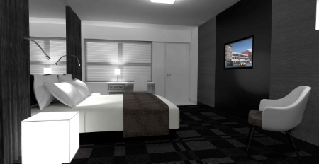 Une chambre du Out NYC, le premier hôtel gay de New York. Une chambre du Out NYC, le premier hôtel gay de New York.