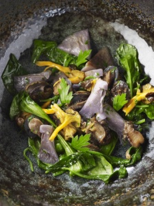 Ragoût d'escargots de Grazac aux pieds bleus et chanterelles.