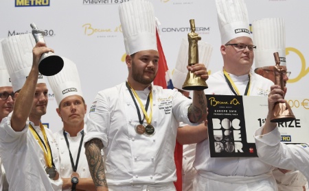 Le podium du Bocuse d'or Europe à Turin ; Norvège, Suède, Danemark. Le podium du Bocuse d'or Europe à Turin ; Norvège, Suède, Danemark.
