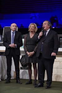 Gérard Colomb, maire de Lyon, Marie-Odile Fondeur, directrice générale du Sirha et Olivier Ginon, PDG de GL Events.