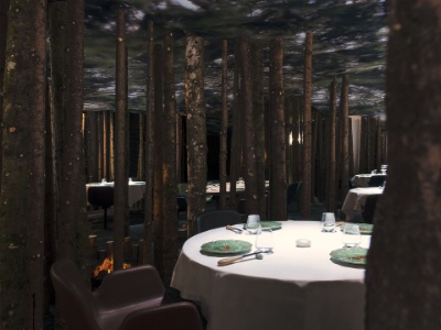 La salle d'Ursus est décorée d'arbres.