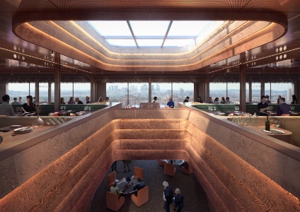 Pour la brasserie, le designer Ramy Fischler et l'architecte Nicola Delon misent sur la transparence, afin d'offrir un maximum de vue sur Paris.