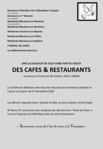 Avis de décès de la restauration envoyé au Président de la République.