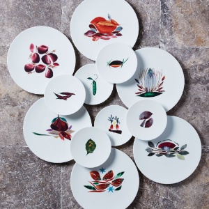 Dame Nature par Maison Fragile : une série de 12 assiettes en porcelaine pour les créations légumières du chef étoilé Alain Passard.