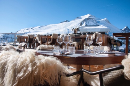 La Terrasse avec vue au pied du glacier.