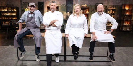 De gauche à droite : Paul Pairet, Glenn Viel, Hélène Darroze, Philippe Etchebest.