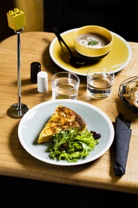 Quiche butternut et velouté champignons.