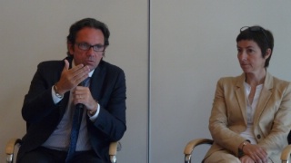 Frédéric Lefebvre et Sophie Mise, lundi 30 mai, à Bercy, au terme de la réunion du Comité de pilotage de la Fête de la Gastronomie.