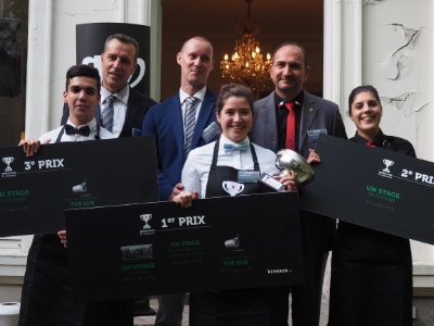 De g à d : Jocelyn Couvidat, Christian Larrose professeur à Souillac, Christophe Husson professeur bar CFA Médéric, Marie Cabaret, Henri Di Nola et Elsa Rigal.